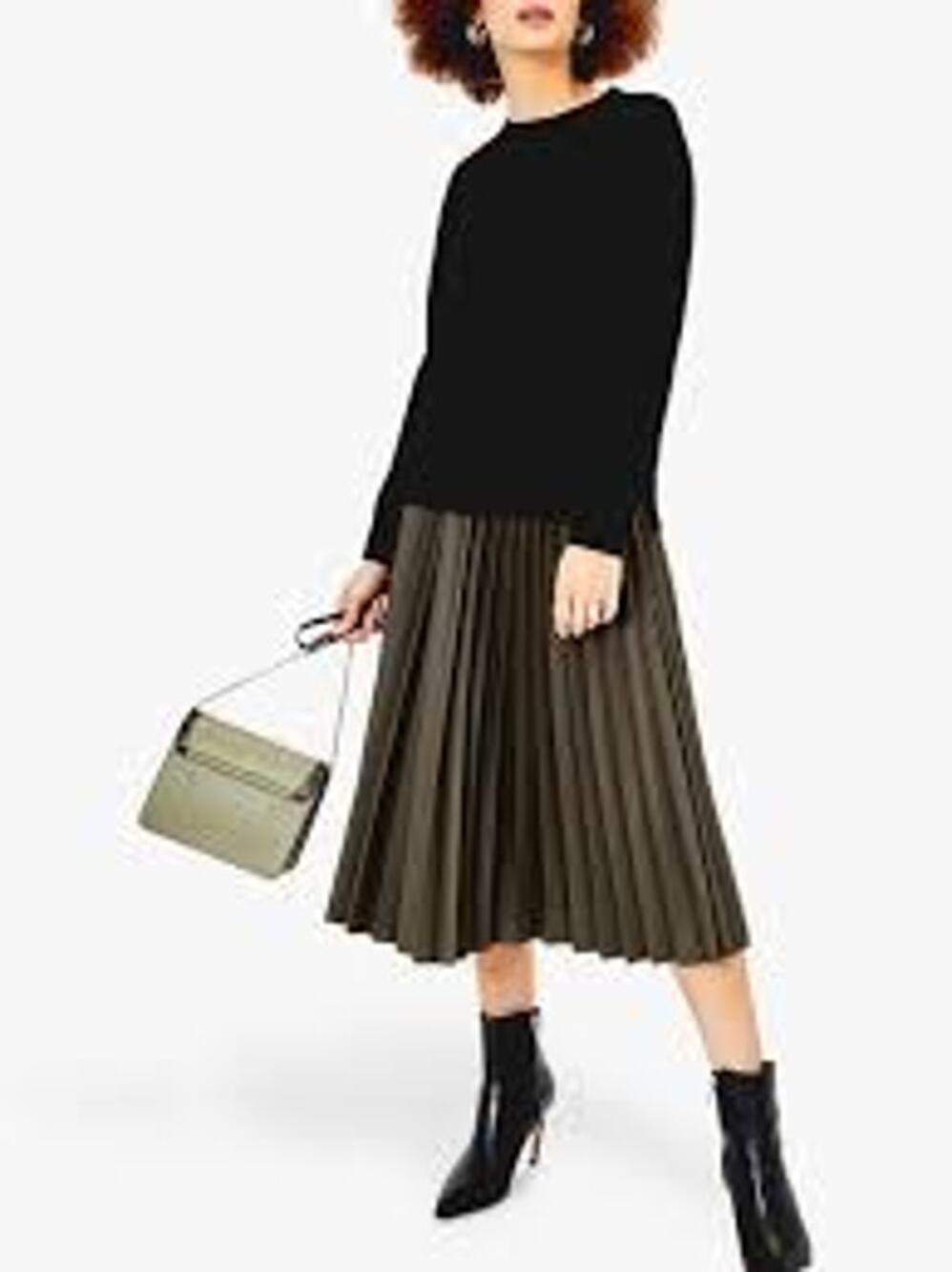 Oasis Black Faux Suede Pleated Midi Skirt US 10 Medium M